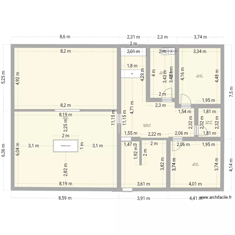 Cabinet de pilate. Plan de 6  et 170 m²