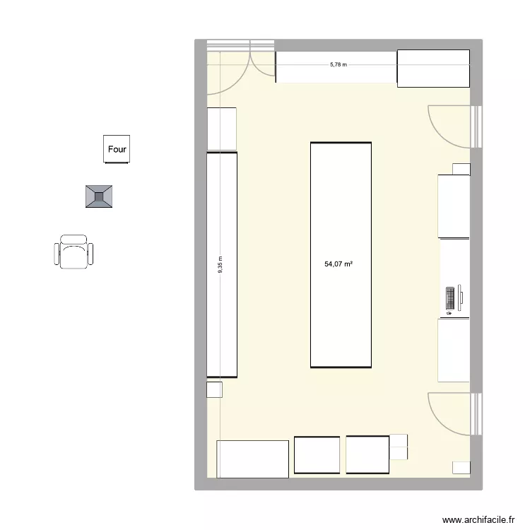Atelier actuel. Plan de 1  et 54 m²