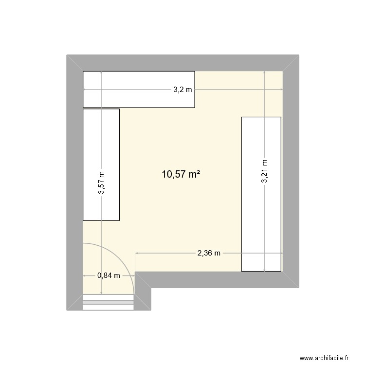 bureau. Plan de 1 pièce et 11 m2