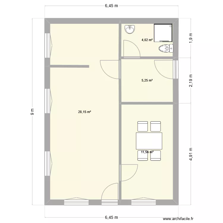 Bureau. Plan de 4  et 49 m²