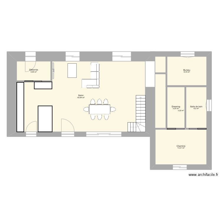 vie. Plan de 7 pièces et 144 m2