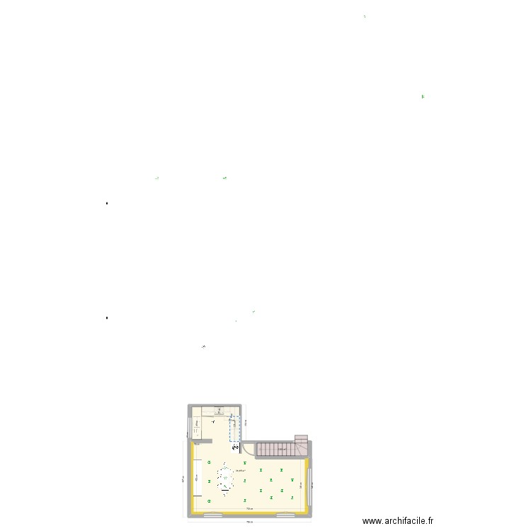 Cuisine salle à manger. Plan de 2 pièces et 39 m2