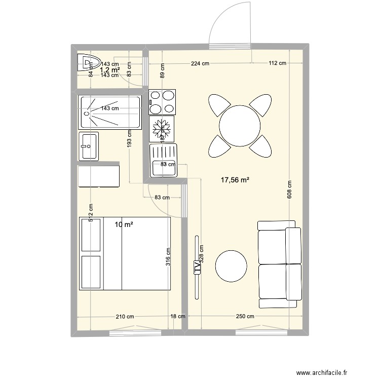 STUDIO FF. Plan de 3 pièces et 29 m2