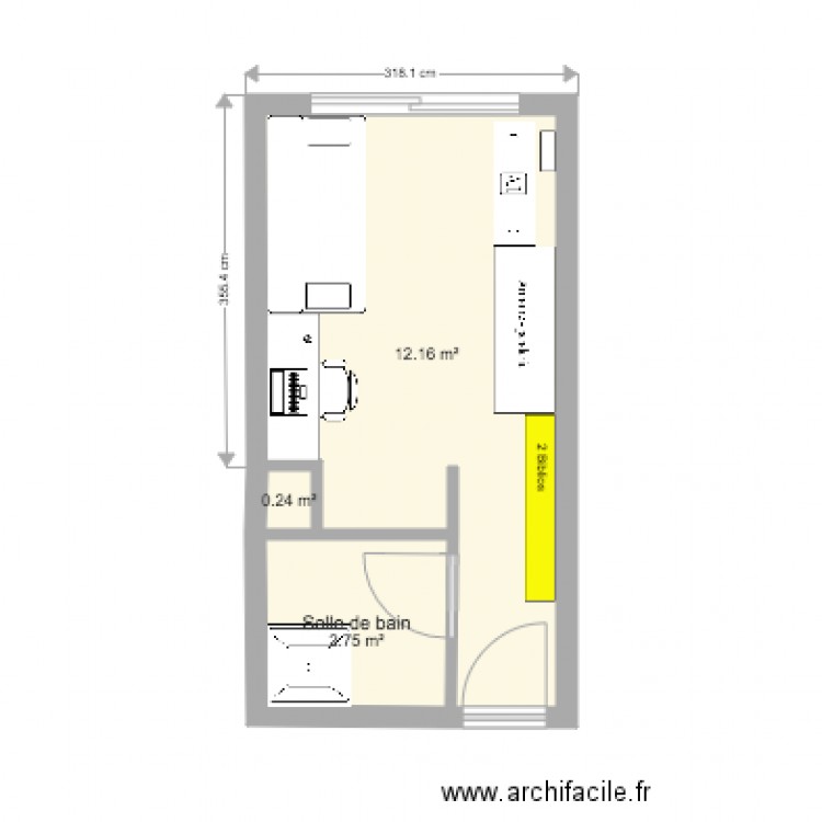 Studette. Plan de 0 pièce et 0 m2