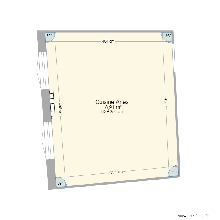 Cuisine Arles mesures finales. Plan de 1 pièce et 19 m2