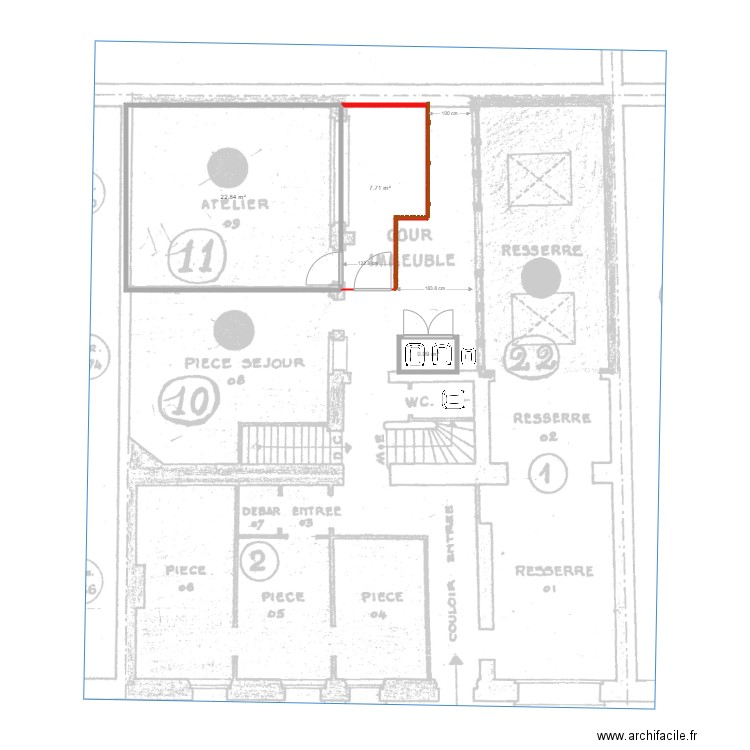 cour courtois delimitations. Plan de 3 pièces et 32 m2