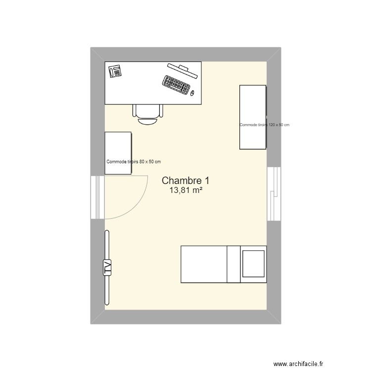 Chambre 1. Plan de 1 pièce et 14 m2
