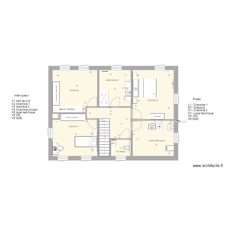 Plan implantation étage pour Eclairage. Plan de 0 pièce et 0 m2