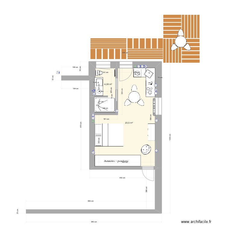 Studio Payas v8 avec isolation. Plan de 2 pièces et 28 m2