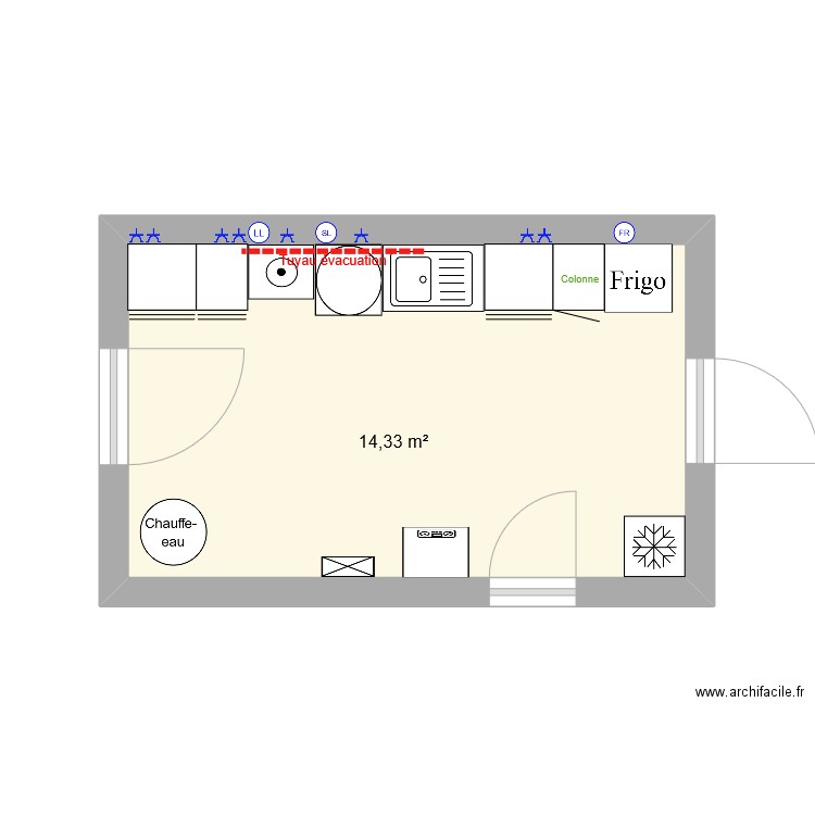 Aménagement buanderie. Plan de 1 pièce et 14 m2