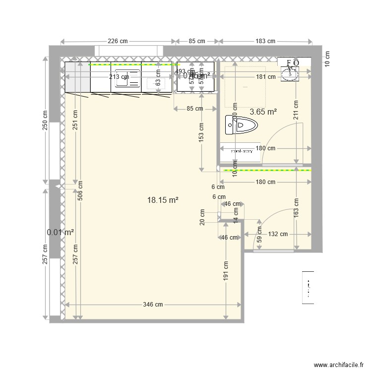 studio II 2021 coté non meublé. Plan de 0 pièce et 0 m2