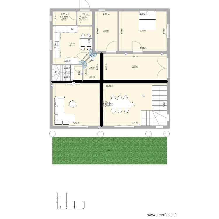 plan maison parter. Plan de 9 pièces et 122 m2