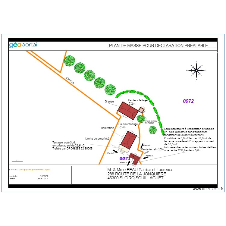 PLAN DE MASSE POUR DECLARATION PREALABLE. Plan de 0 pièce et 0 m2