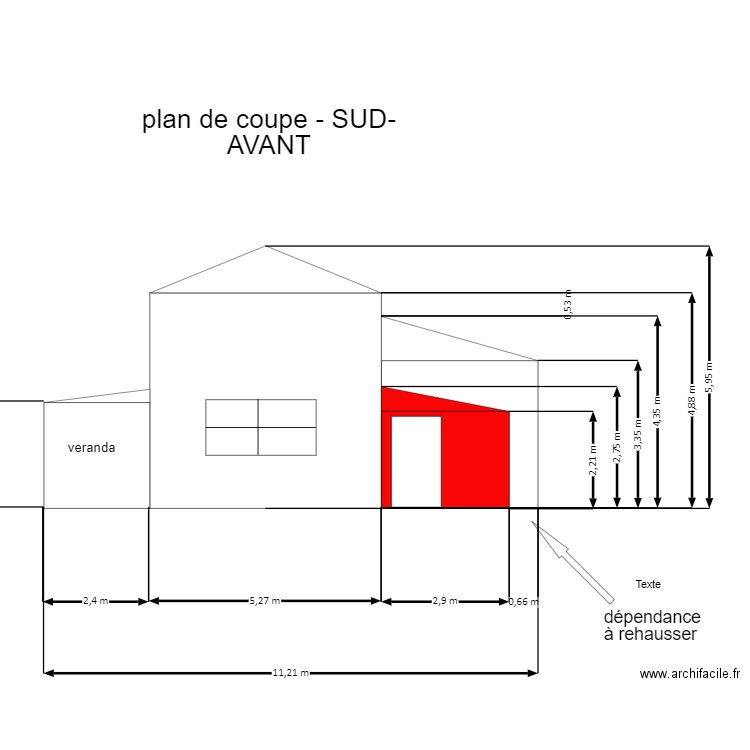 plan de coupe -sud-AVANT dependance a rehausser. Plan de 0 pièce et 0 m2