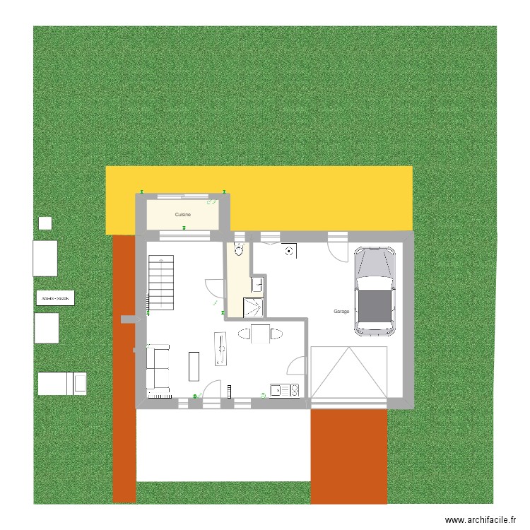 Rez de chaussée projet. Plan de 3 pièces et 35 m2