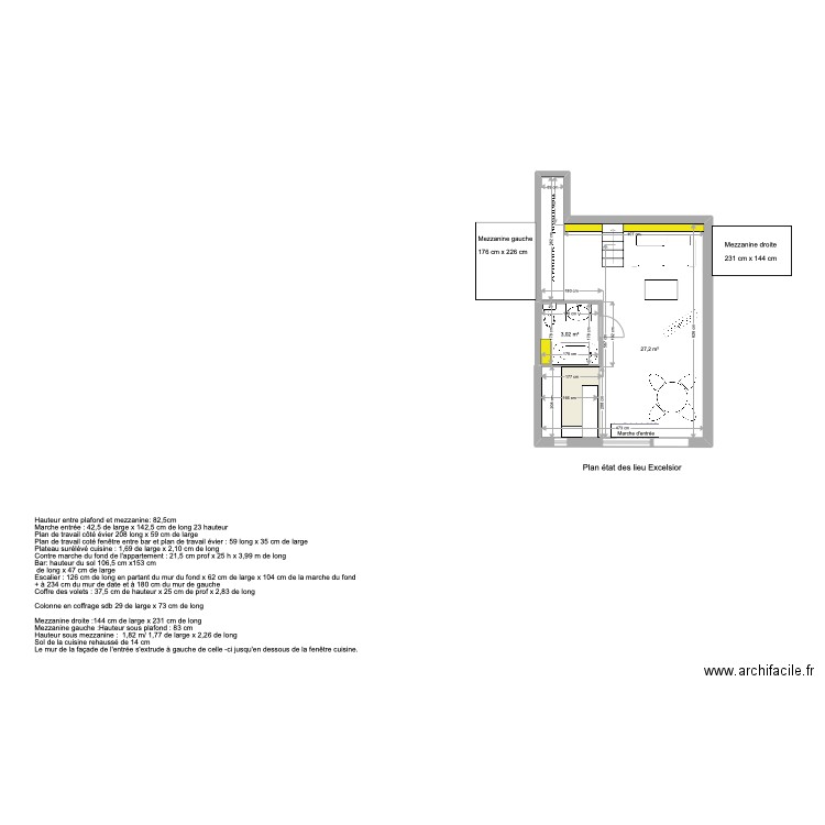 Excelsior Etat des lieux meublé. Plan de 2 pièces et 30 m2