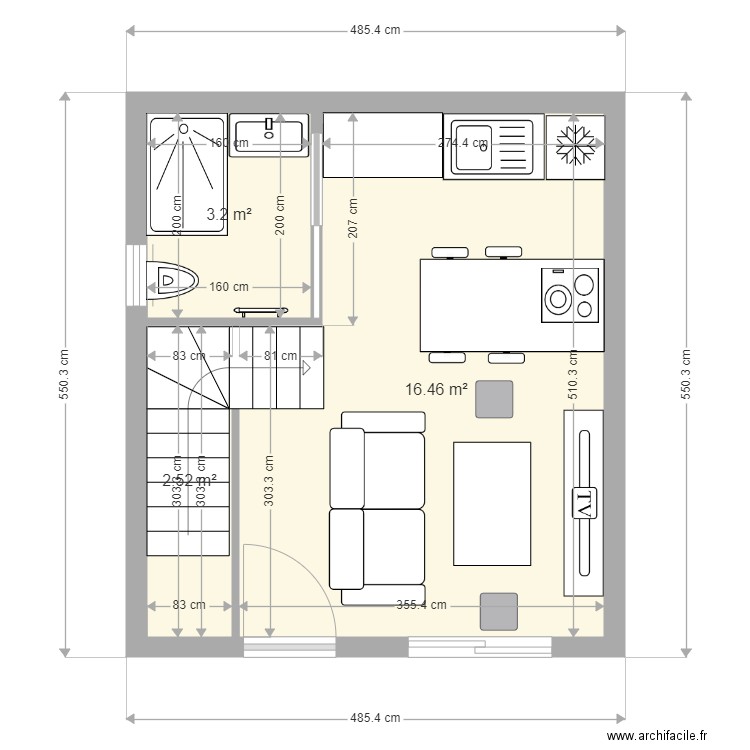 RDC studio perso avec escalier. Plan de 0 pièce et 0 m2