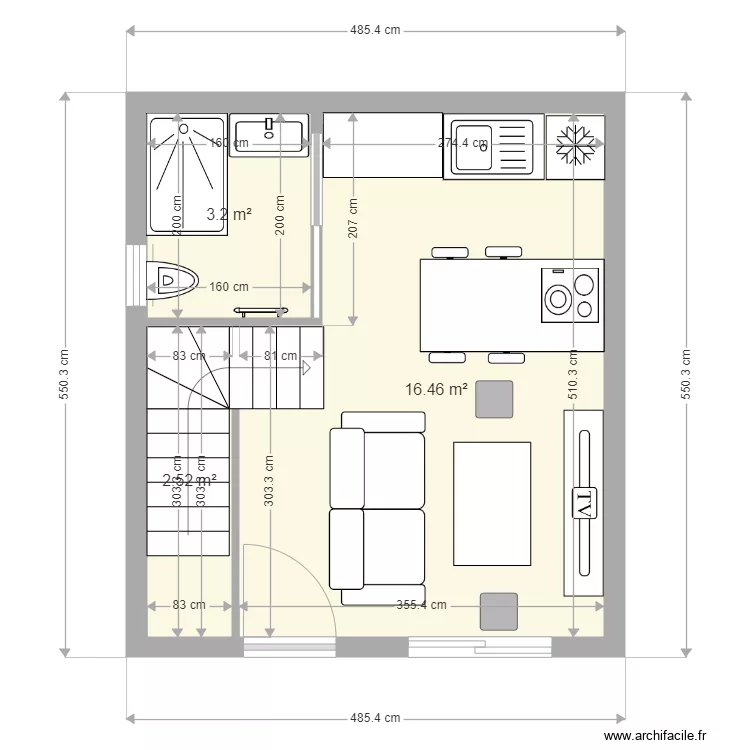 RDC studio perso avec escalier. Plan de RDC studio perso avec escalier. Plan de
