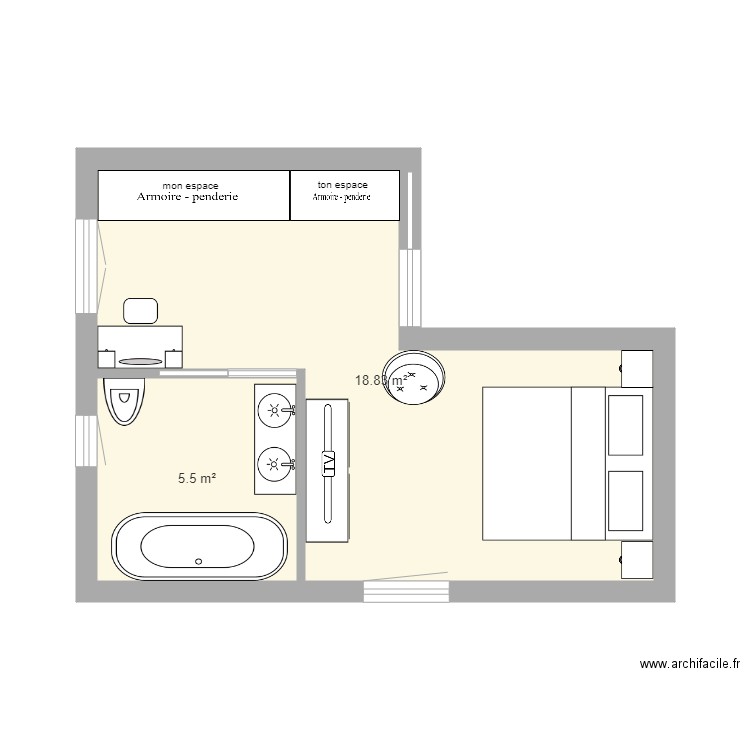 chambre parentale . Plan de 0 pièce et 0 m2