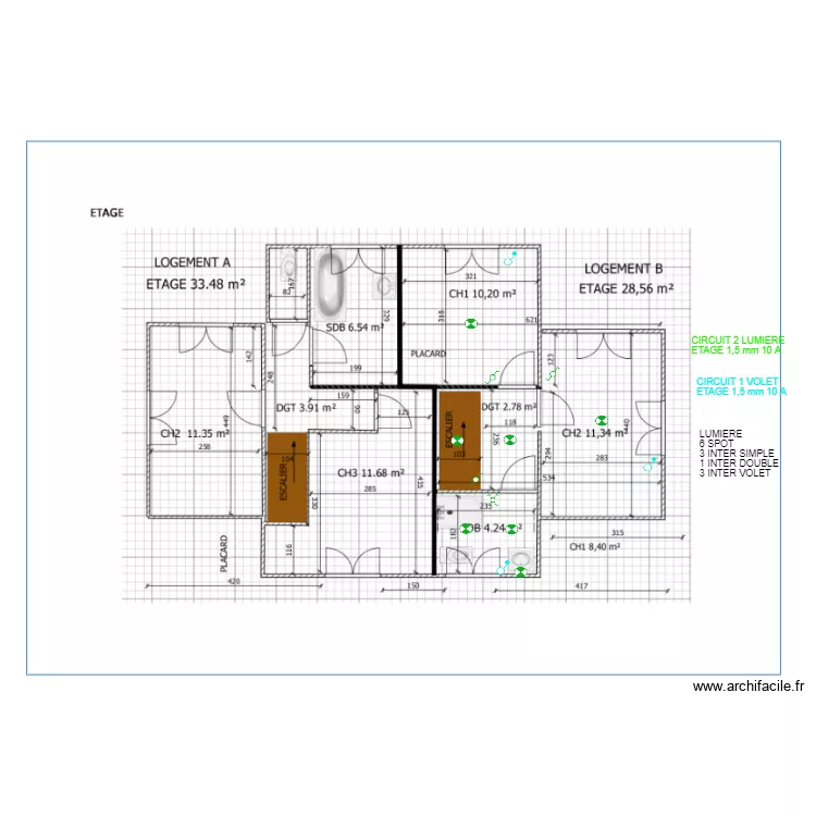 MAISON B   ETAGE LUMIERE. Plan de 