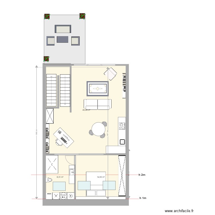 DEFACQ ETAGE 3 V3. Plan de 3 pièces et 68 m2