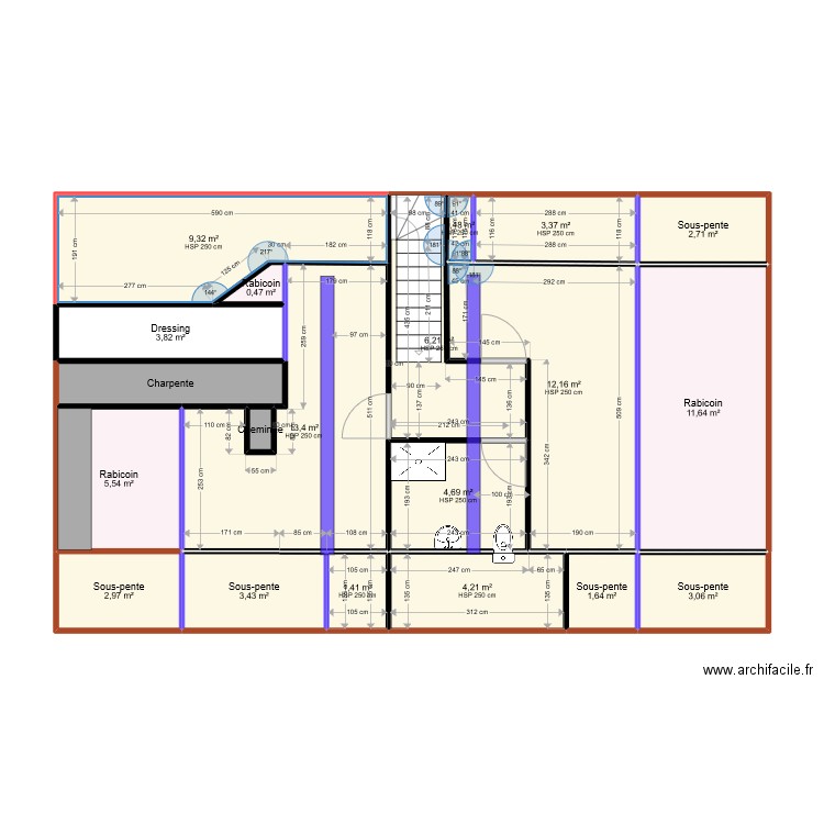 Etage_version après trémie4. Plan de 20 pièces et 94 m2