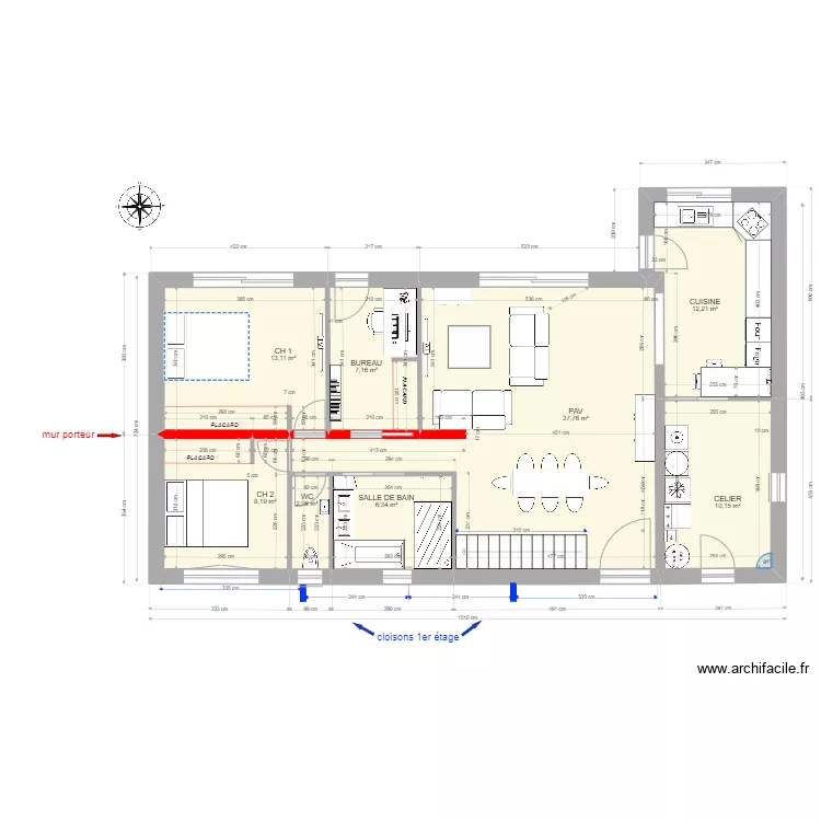 RENOVATION TEST 10 isolation par l'interieur. Plan de 