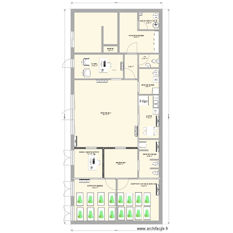 pont creche 10. Plan de 15 pièces et 150 m2