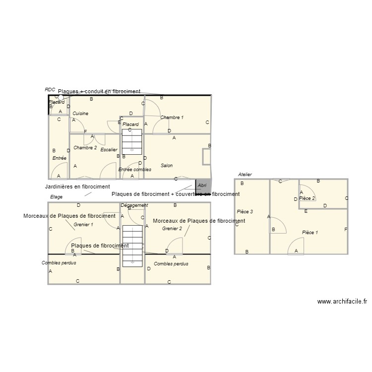 Croquis PRINCE Amiante. Plan de 17 pièces et 61 m2