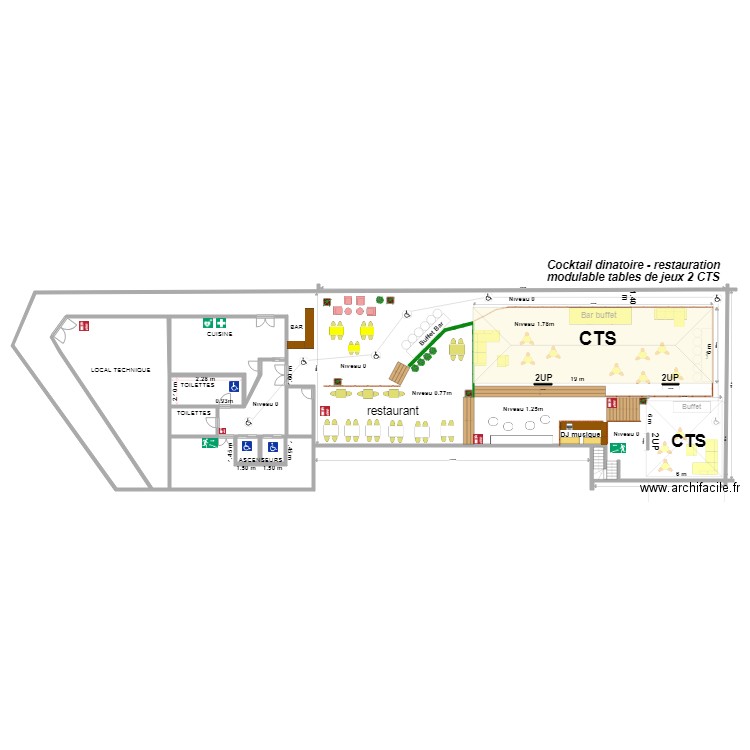3 Sénario restauration cocktail 2 CTS modulable tables de jeux. Plan de 0 pièce et 0 m2