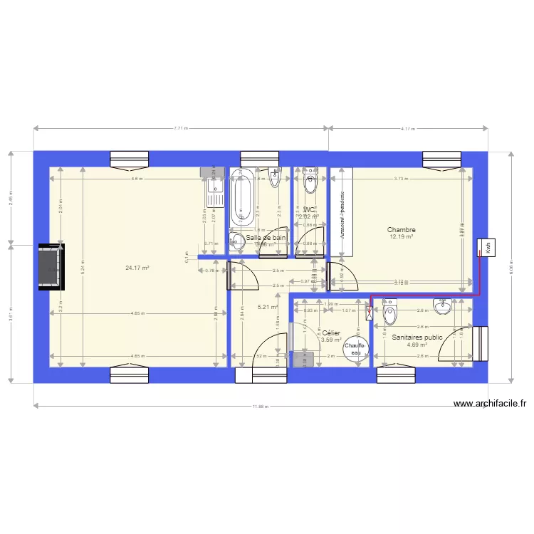 Logement 1bis. Plan de 
