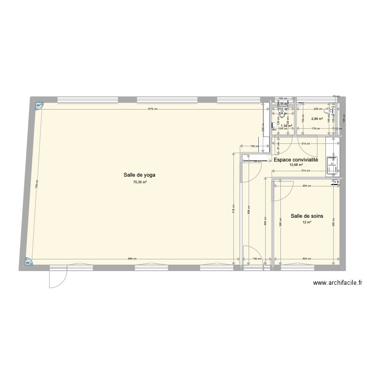 Centre yoga projet 4. Plan de 6 pièces et 104 m2