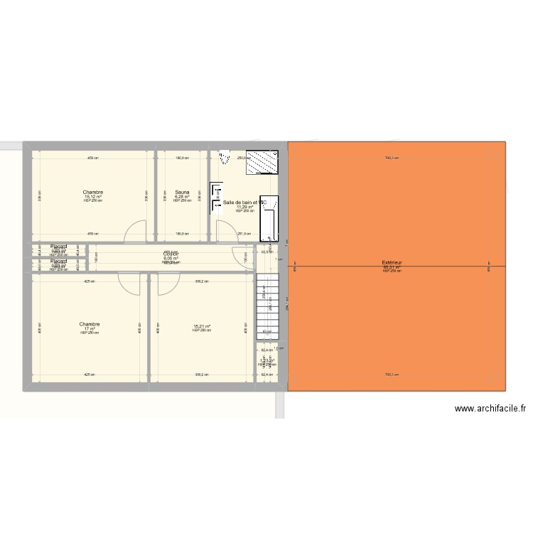 145m2 deux étages avec sous-sol. Plan de 30 pièces et 596 m2