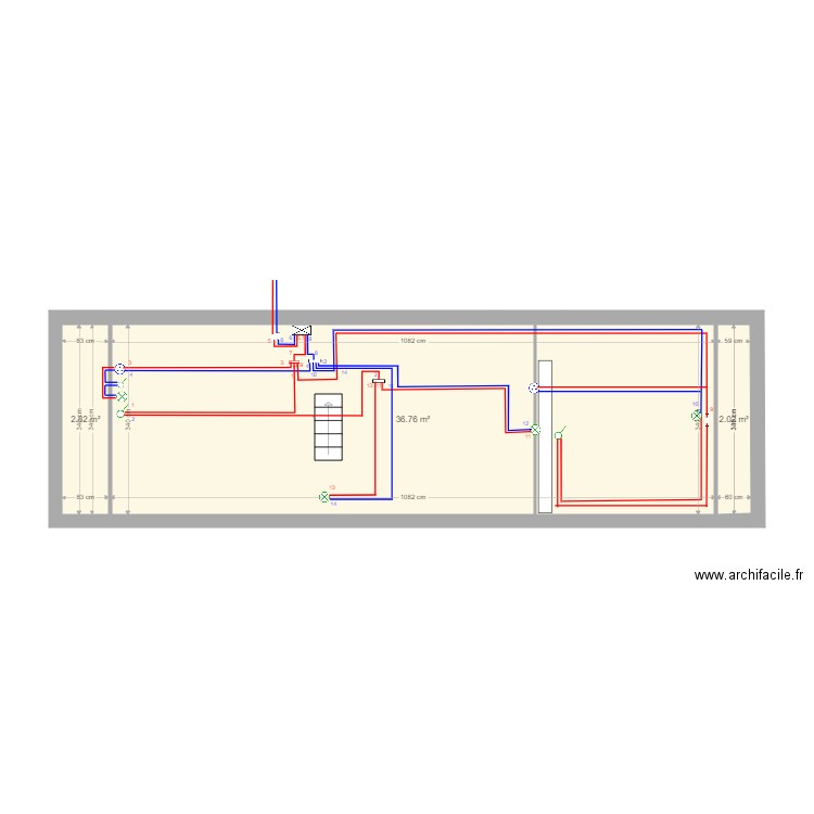 Electricité chambre Alex. Plan de 3 pièces et 42 m2