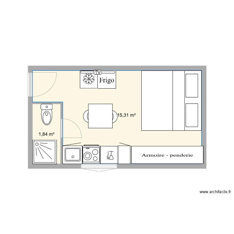 Abris de jardin brezins. Plan de 2 pièces et 17 m2