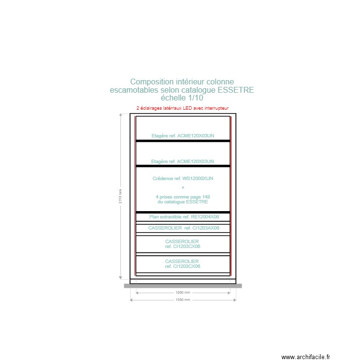 Composition colonnes portes excamotables CLEMENT. Plan de 0 pièce et 0 m2