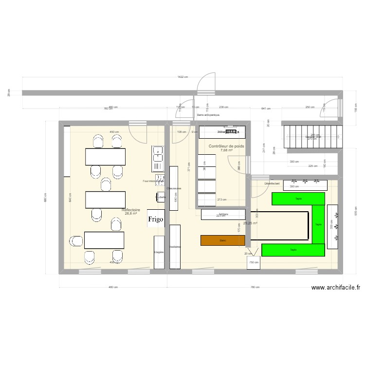Réfectoire/SAS. Plan de 3 pièces et 66 m2