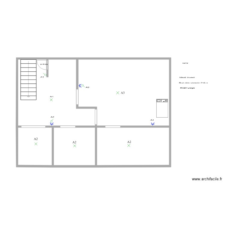 cave. Plan de 5 pièces et 54 m2