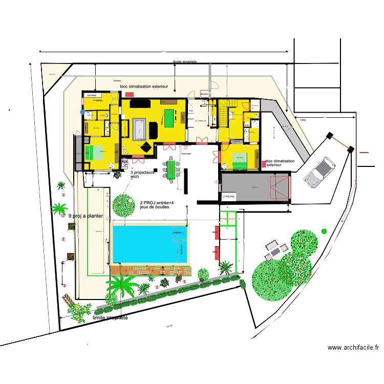 PISCINE eclairage. Plan de 25 pièces et 270 m2