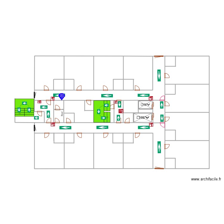 2eme au 8eme etage bouteille 58 esc de 8 à 12. Plan de 3 pièces et 21 m2