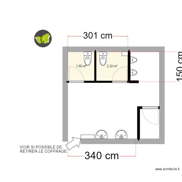 bloc 201 apres. Plan de 2 pièces et 4 m2