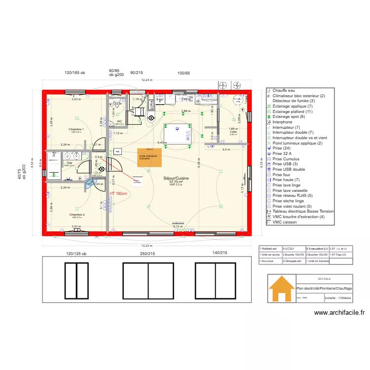SCI CALA - PLANS ELEC/PLOMB/CHAUFFAGE ETAGE AXEL - N&deg;4 - 2025. Plan de 
