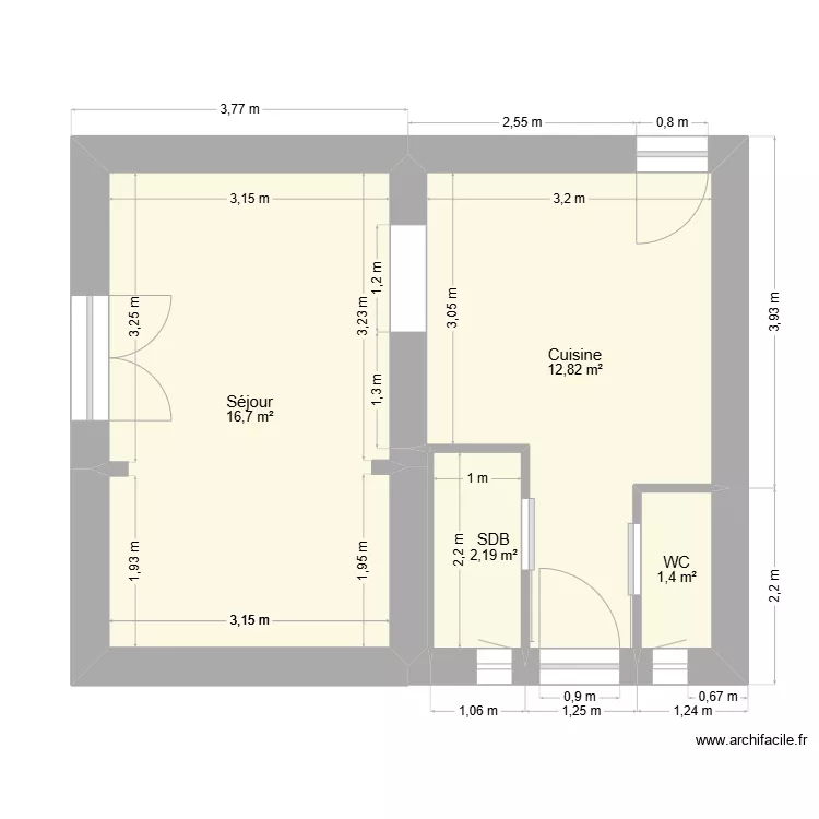 Maison du Theil rdc c&ocirc;tes. Plan de 
