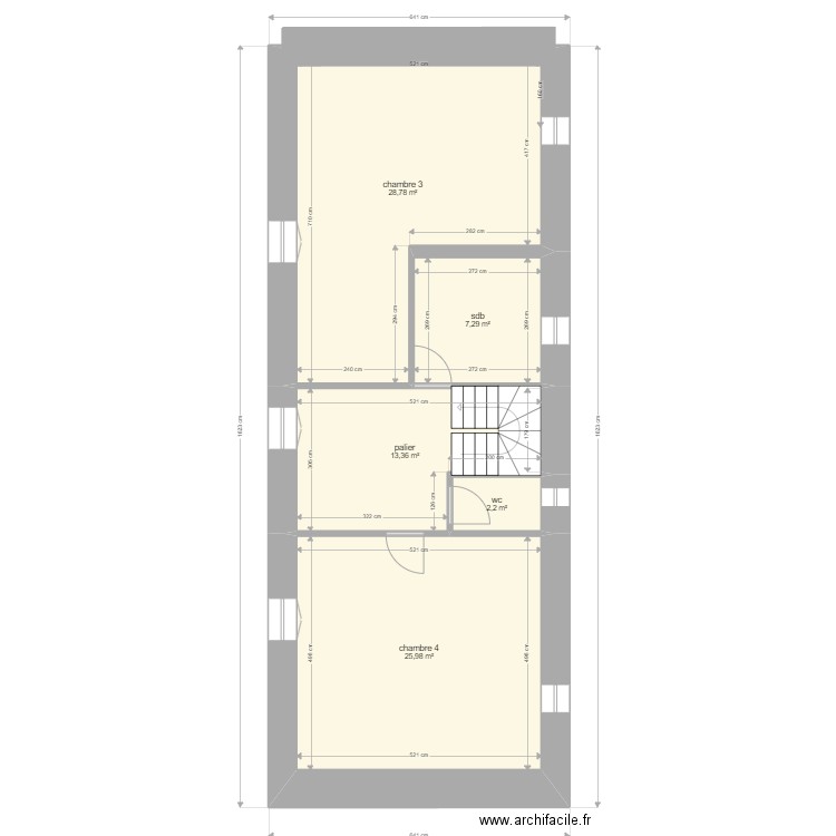 2° etages. Plan de 5 pièces et 78 m2