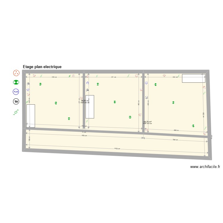 Etage plan electrique. Plan de 2 pièces et 85 m2