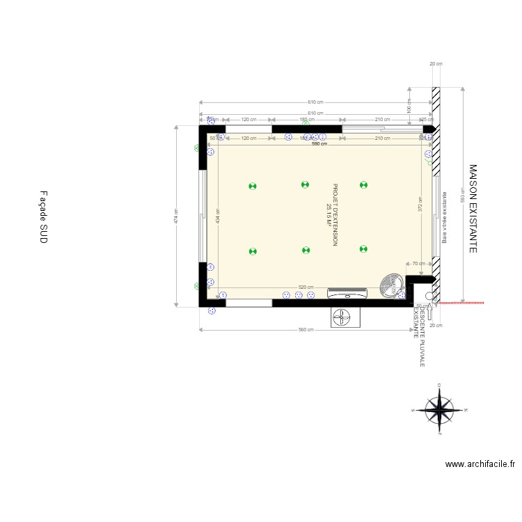 Vue en plan extension salon et façade SUD. Plan de 0 pièce et 0 m2