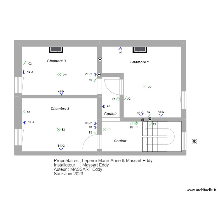 Maison etage. Plan de 5 pièces et 48 m2