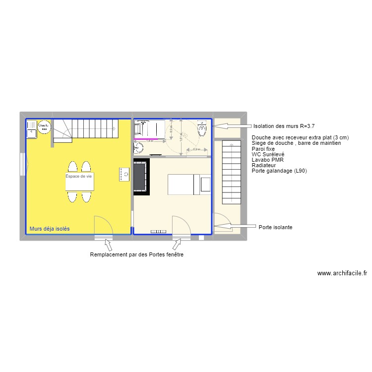 marchand. Plan de 12 pièces et 90 m2