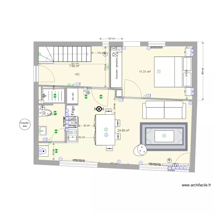 rdc projet V8 implantation &eacute;l&eacute;ctrique. Plan de 