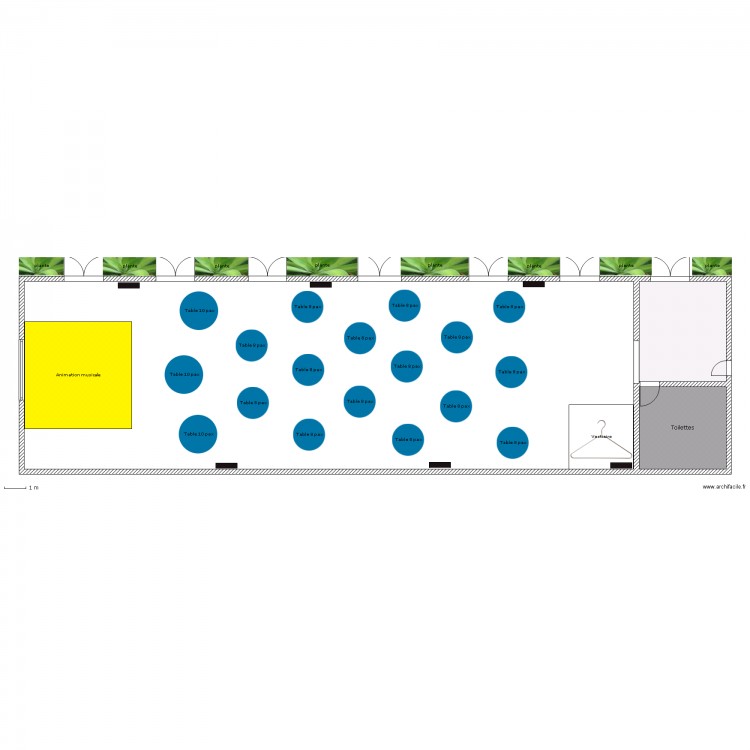 salle diner assis tables rondes 150 pax . Plan de 0 pièce et 0 m2